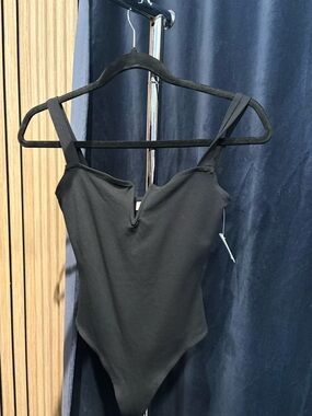 Babaton Black V-Notch Tank Bodysuit with Slim Straps